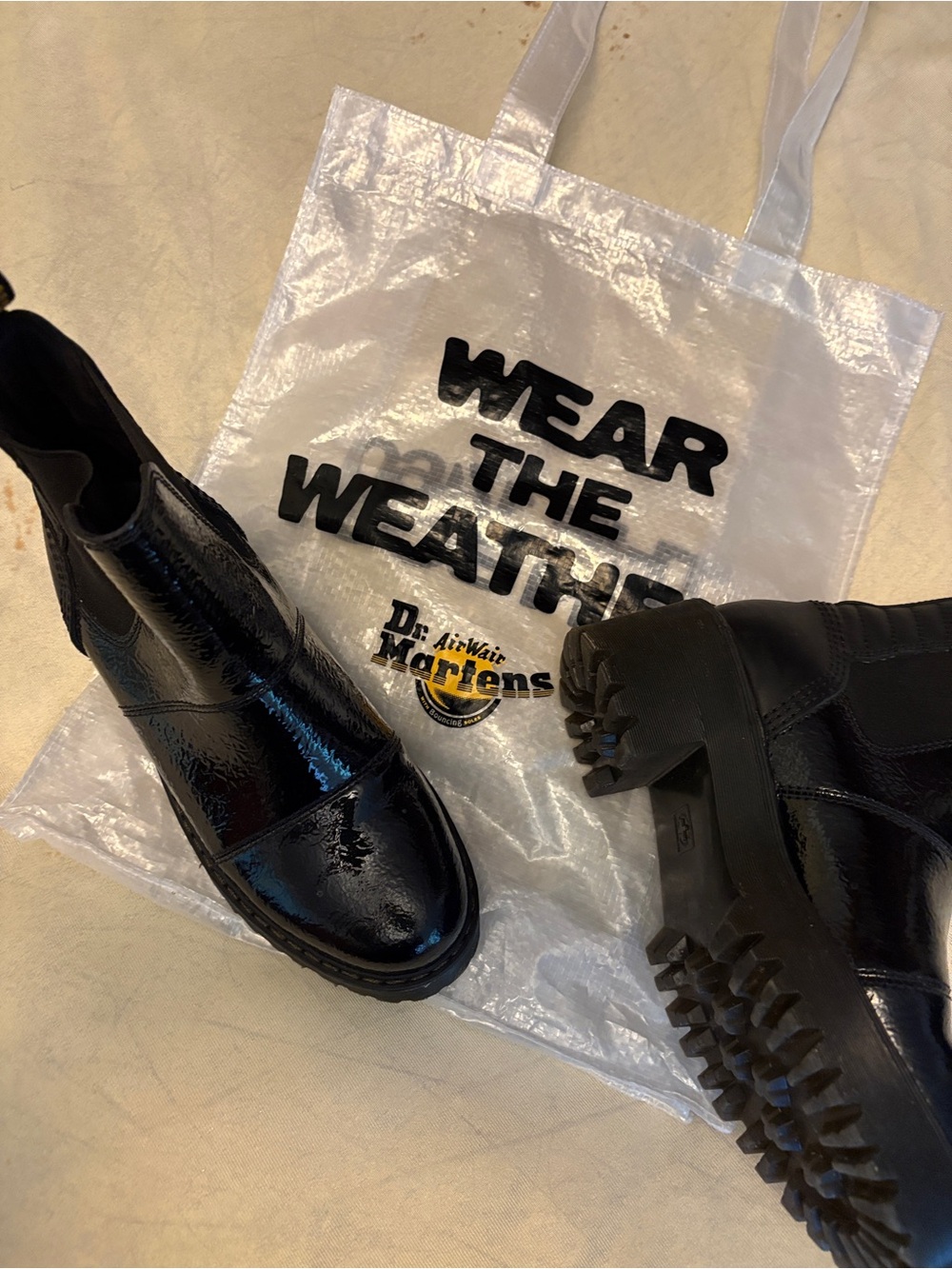 Dr. Martens Black Patent Lug Sole Chelsea Boots. Air Ware - Picture 5 of 15